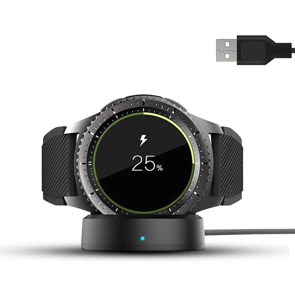 Samsung Galaxy Watch Gear S2 S3 S4 Sort Usb Akıllı Saat Şarj Kablosu Standı