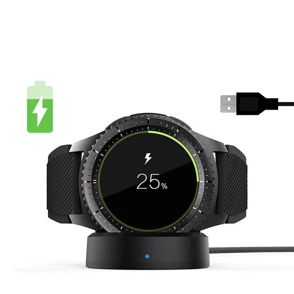 Samsung Galaxy Watch Gear S2 S3 S4 Sort Usb Akıllı Saat Şarj Kablosu Standı - 3