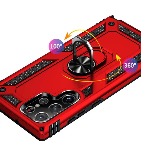 Samsung Galaxy S22 Ultra Kılıf Yüzüklü Zırh Tank Vega - 8