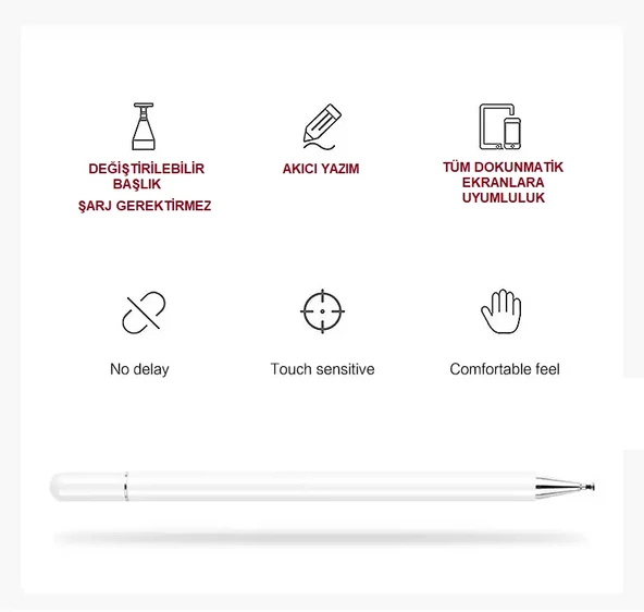 Dokunmatik Passive Stylus Kalem Tablet Telefon Bilgisayar Kalemi 2 in 1 - 6