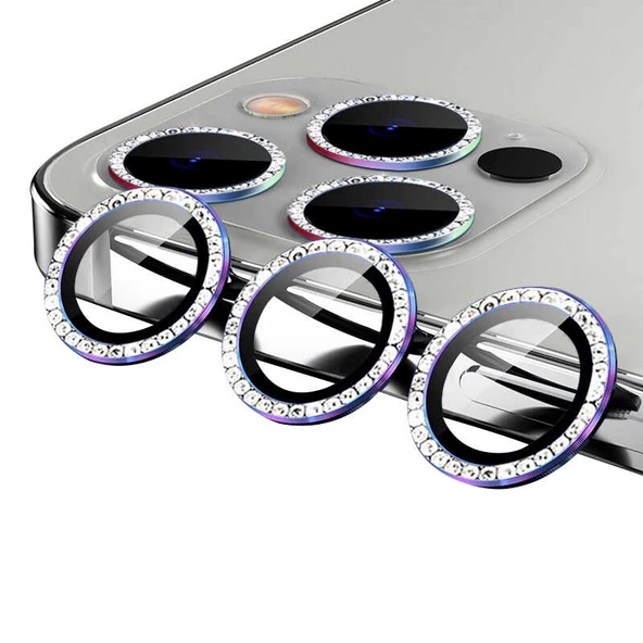 Apple iPhone 12 Pro Taşlı Kamera Lens Koruyucu Çerçeveli Koruyucu