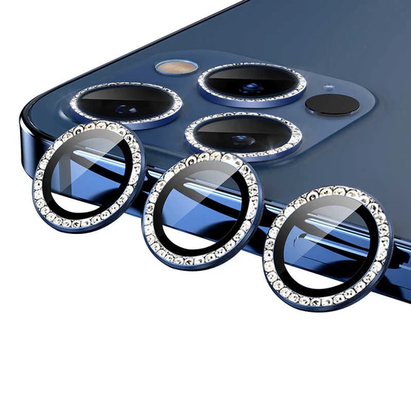 Apple iPhone 11 Pro Taşlı Kamera Lens Koruyucu Çerçeveli Koruyucu