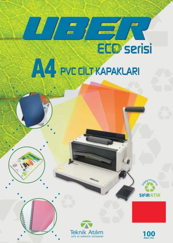 UBER A4 OPAK KIRMIZI PVC CİLT KAPAKLARI - 100ADET - 3