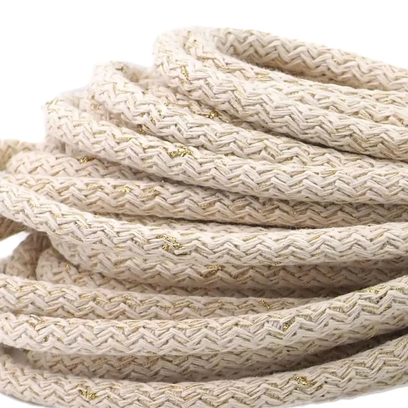 Dolgulu Pamuk Kordon İp Ekru Gold Simli ( 500 G ) - 2