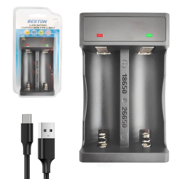 BESTON M-7028 Pil Şarj Aleti 2Li Usb Ekranlı 18650-26650 Li-İon