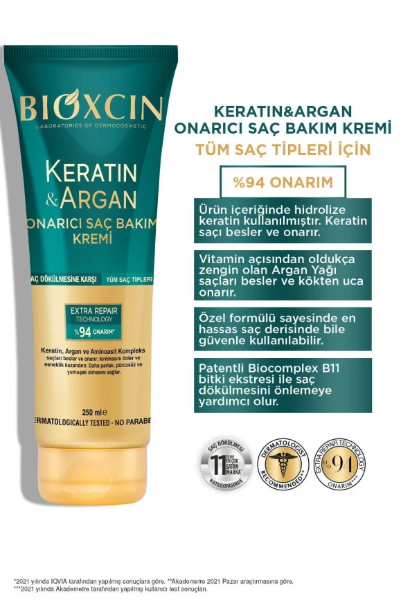Bioxcin Keratin Argan Onarıcı Saç Bakım Kremi 250 Ml Yıpranmış Ve Hasar Görmüş Saçlar - 6