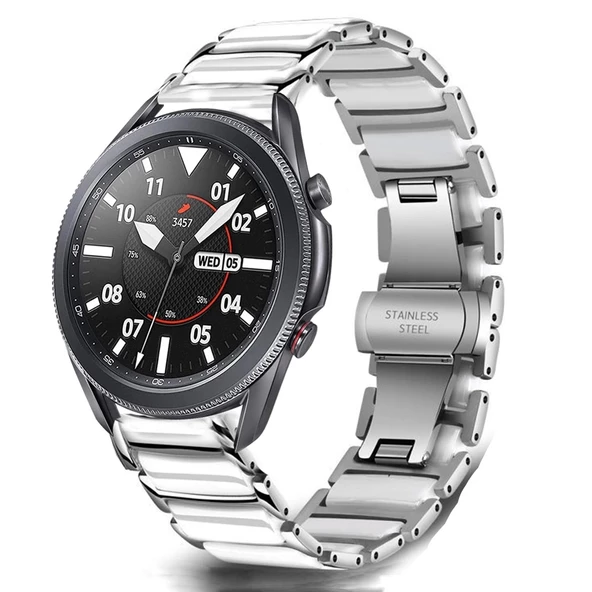 Samsung Galaxy Watch 4 5 6 7 FE 40 40 44 Classic 42 43 46 47 mm Kordon Çerçeveli Seramik Metal Kordon - 9