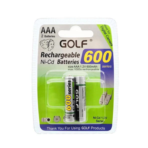 Golf 600 Serisi 600 mAh AAA Ni-CD Şarj Edilebilir İnce Kalem Pil 2'li