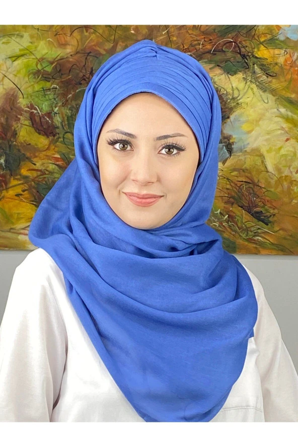 Topkapı Model Düz Desensiz Mavi Hazır Şal - Mavi - BUTİK AMBAR