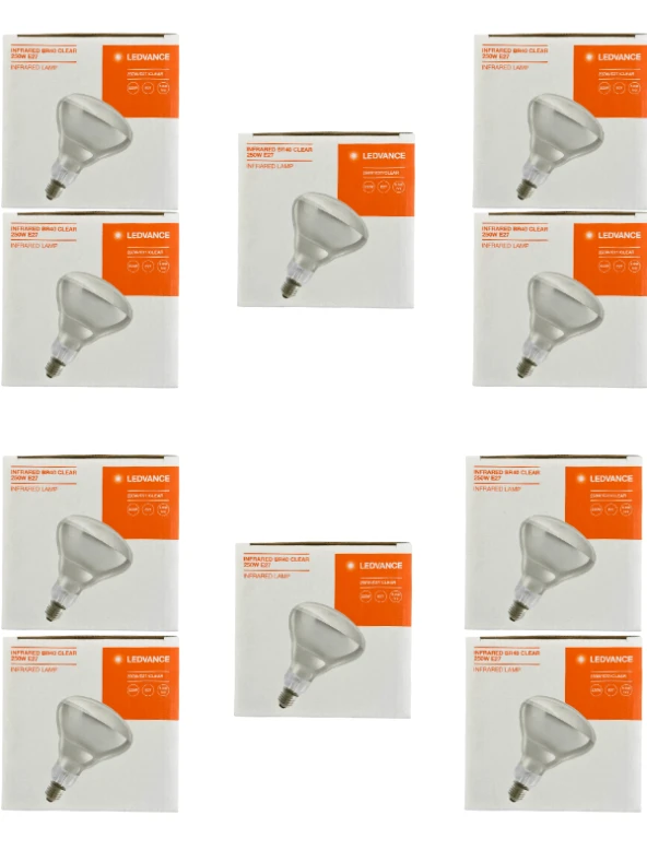 Osram Ledvance 250W Şeffaf Infrared Isıtıcılı E27 Duylu Halojen Ampul (10 Adet)