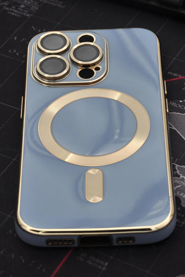 iPhone 14 Pro Uyumlu MagSafe Özellikli Lens Korumalı Lazerli Renkli Kılıf Mavi - Resim 6