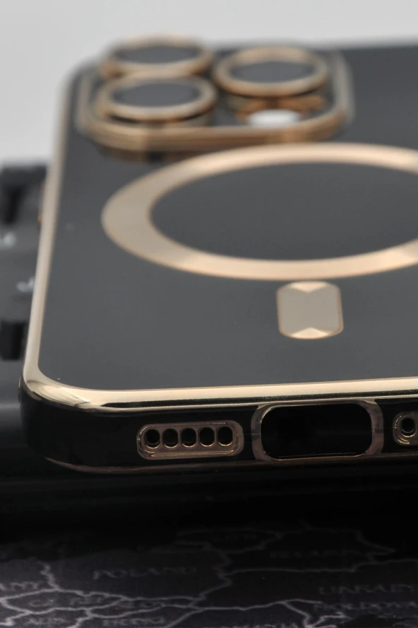 iPhone 14 Pro Max Uyumlu MagSafe Özellikli Lens Korumalı Lazerli Renkli Kılıf Siyah - Resim 7