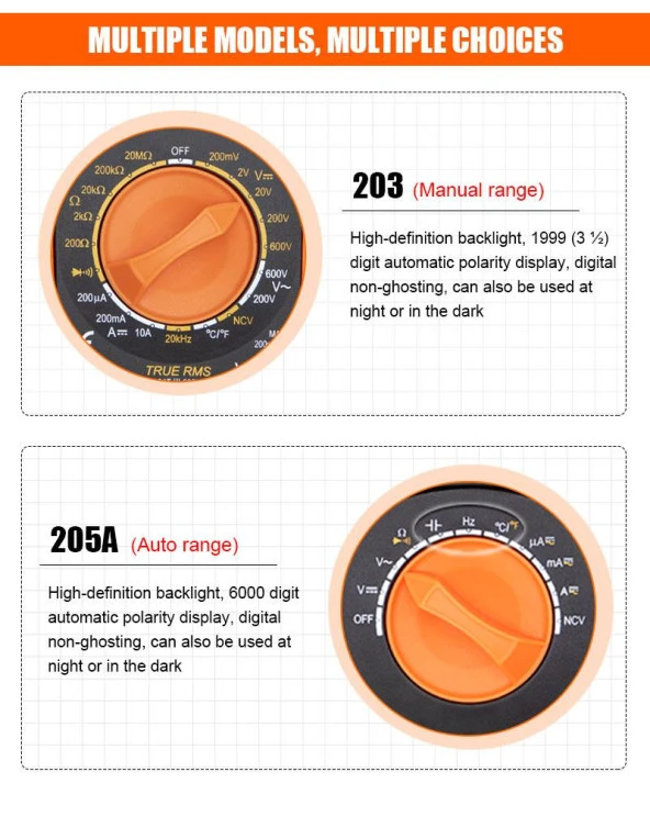 WellHise VC203 Ölçü Aleti Multimetre Avometre NCV Işıklı Ekran El Feneri Isı Ölçer - 7