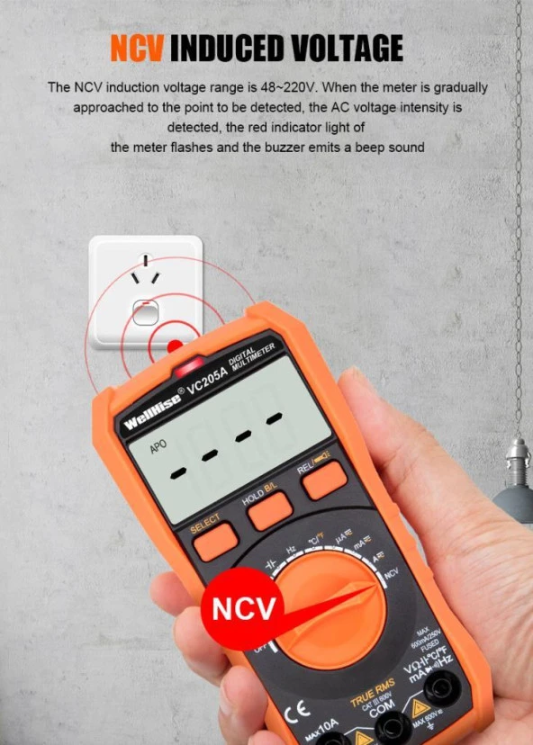 WellHise VC205A Ölçü Aleti Multimetre Avometre NCV Işıklı Ekran Isı Ölçer El Feneri - 3