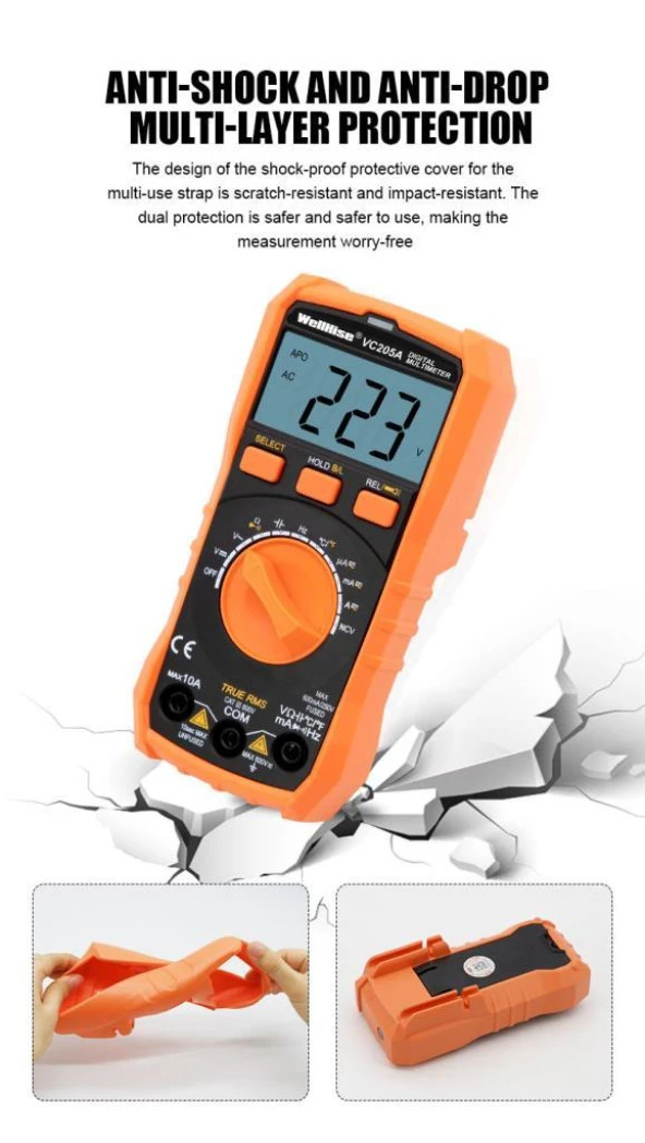 WellHise VC205A Ölçü Aleti Multimetre Avometre NCV Işıklı Ekran Isı Ölçer El Feneri - 4