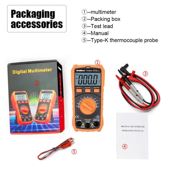 WellHise VC205A Ölçü Aleti Multimetre Avometre NCV Işıklı Ekran Isı Ölçer El Feneri - 12