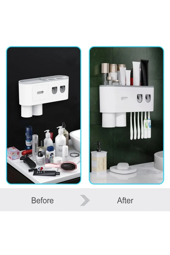 IDE Diş Fırçası Tutucu,banyo Rafı,matkapsız Duvara Monte Diş Fırçası Tutacağı,otomatik Diş Macunu - 4