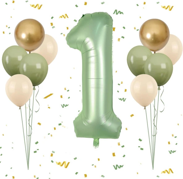 Retro Adaçayı Yeşil Rakam Folyo Balon Seti