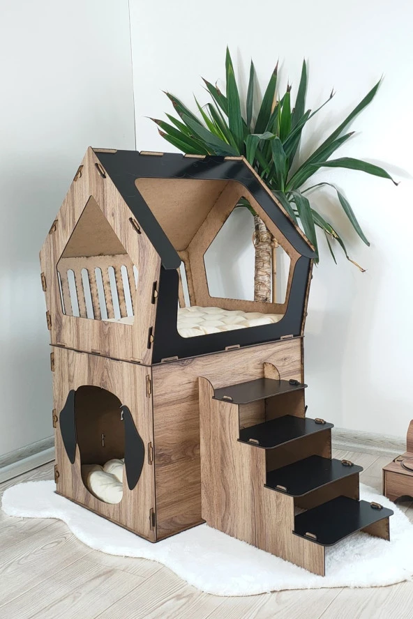 Mavitrend Küçük Irk Köpekler Için Büyük Xxl Teraslı Köpek Kulubesi 5kg Ve Üzeri Köpekler İçin Kahve - Siyah Renk - 2