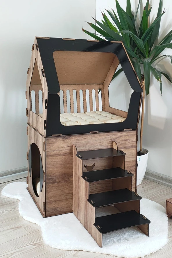 Mavitrend Küçük Irk Köpekler Için Büyük Xxl Teraslı Köpek Kulubesi 5kg Ve Üzeri Köpekler İçin Kahve - Siyah Renk - 3