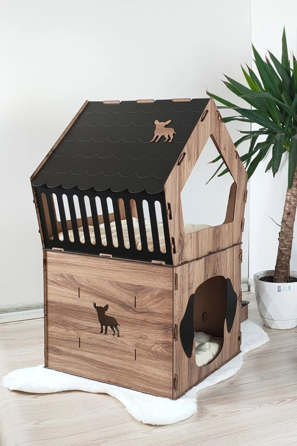 Mavitrend Küçük Irk Köpekler Için Büyük Xxl Teraslı Köpek Kulubesi 5kg Ve Üzeri Köpekler İçin Kahve - Siyah Renk - 4