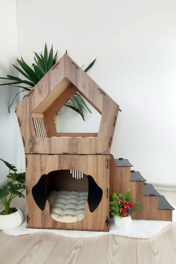 Mavitrend Küçük Irk Köpekler Için Büyük Xxl Teraslı Köpek Kulubesi 5kg Ve Üzeri Köpekler İçin Kahve - Siyah Renk - 5