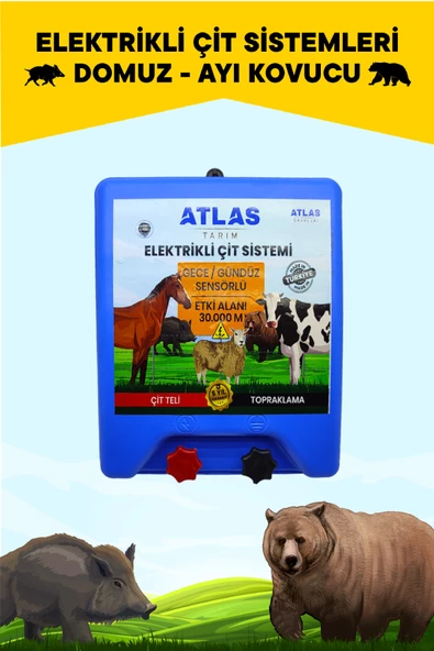 ATLAS ELEKTRİKLİ ÇİT CİHAZI DOMUZ AYI KOVUCU 5 YIL GARANTİ