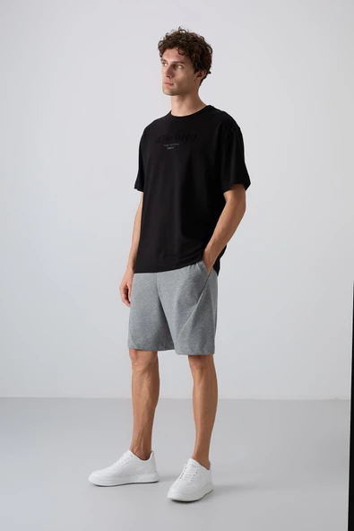 Siyah Pamuklu Kalın Yumuşak Dokulu Oversize Fit Baskılı Erkek T-Shirt - 88328 - 3