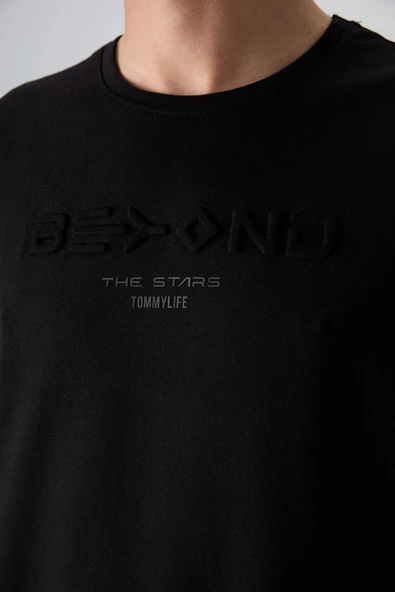 Siyah Pamuklu Kalın Yumuşak Dokulu Oversize Fit Baskılı Erkek T-Shirt - 88328 - 2