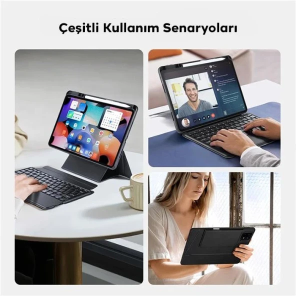 Polham Samsung Galaxy Tab S8+ ile Uyumlu Bluetooth Klavyeli Tablet Kılıfı, Katlanabilir Standlı Manyetik Kılıf