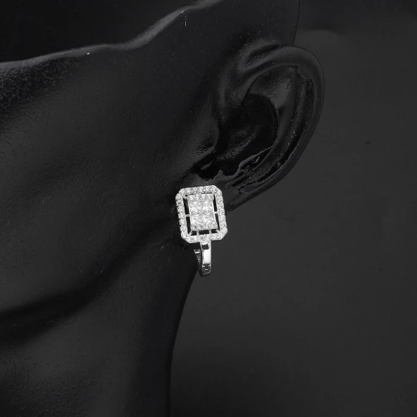 Kare Taşlı 14 Ayar Beyaz Altın Baget Set - Resim 5