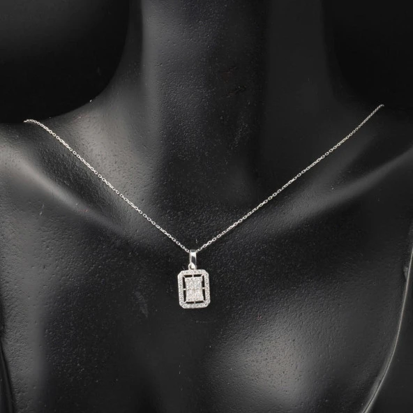 Kare Taşlı 14 Ayar Beyaz Altın Baget Set - Resim 6