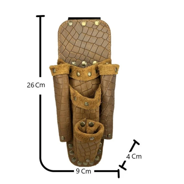 Hakiki Deri CA104 Elektrikçi Teknisyen Bel Çantası Kroko Kahve - 2