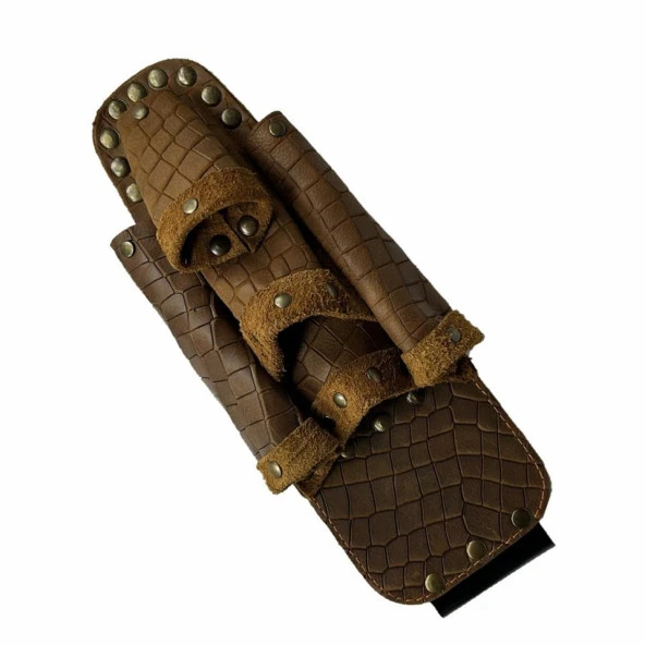 Hakiki Deri CA104 Elektrikçi Teknisyen Bel Çantası Kroko Kahve - 3