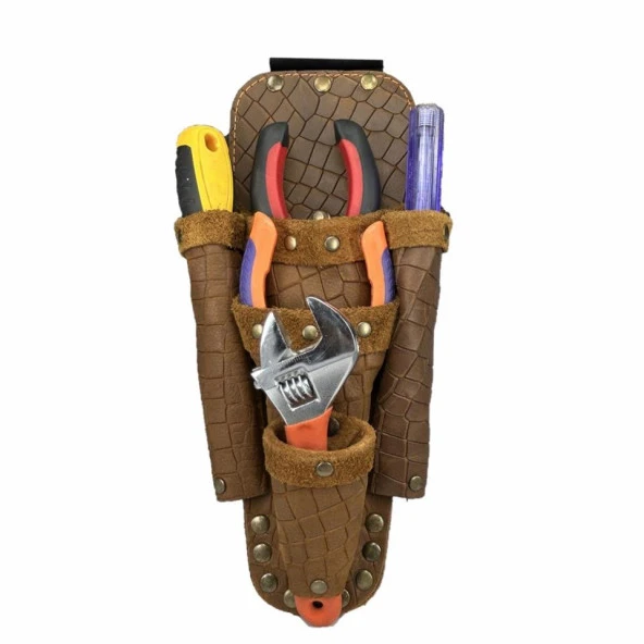 Hakiki Deri CA104 Elektrikçi Teknisyen Bel Çantası Kroko Kahve - 4