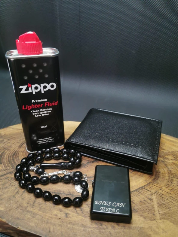 İsme Özel Zippo Benzin,Zippo Çakmak,Tesbih ve Cüzdan Seti