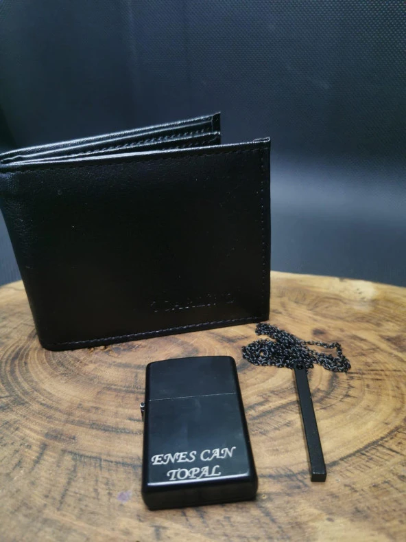 İsme Özel Zippo Çakmak,Cüzdan ve Bar Kolye Seti