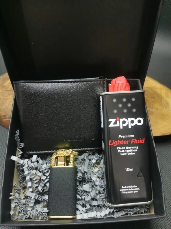 İsme Özel Ejderha Çakmak,Zippo Benzini ve Cüzdan Seti