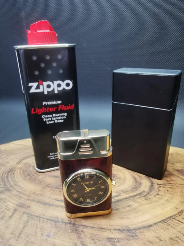 İsme Özel Saatli 1 Torch Çakmak,Zippo Benzin ve Tabaka Seti