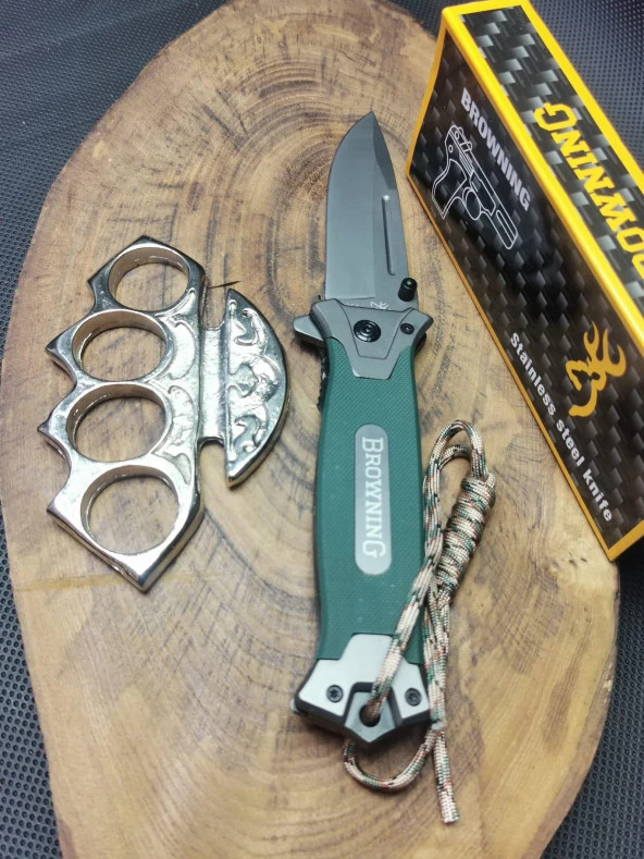 İsme Özel Yeşil İpli Browning Pro Çakı ve Body Musta Kalın