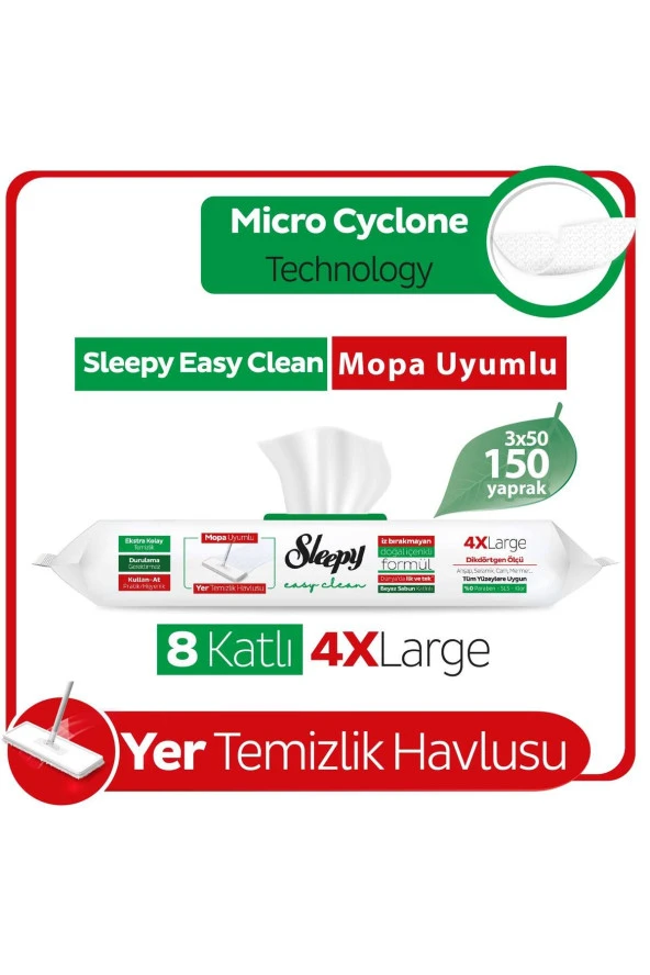 Sleepy Easy Clean Beyaz Sabun Katkılı Mopa Uyumlu Yer Temizlik Havlusu 3X50 (150 Yaprak)