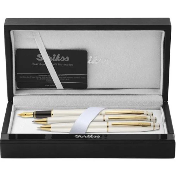 Scrikss 35 Noble Dolma Kalem, Tükenmez Kalem, Mekanik Kurşun Kalem Üçlü Set Beyaz Altın