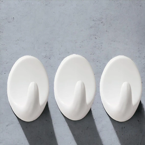 Yapışkanlı Banyo Lavabo Mutfak Askılık Beyaz Plastik Sağlam Asma İz Bırakmayan Askı 3 Adetli Set - 7