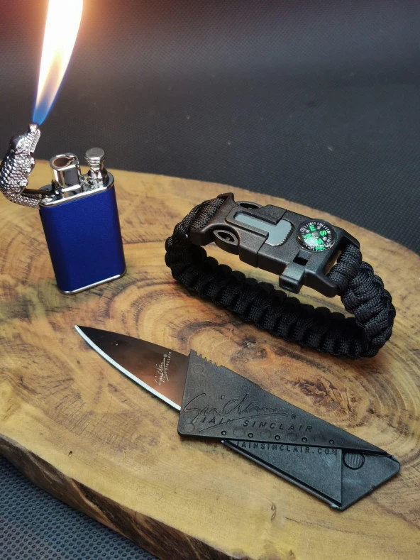 Paracord Bileklik,Kredi Kartı Bıçak Ejder Çakmak Seti