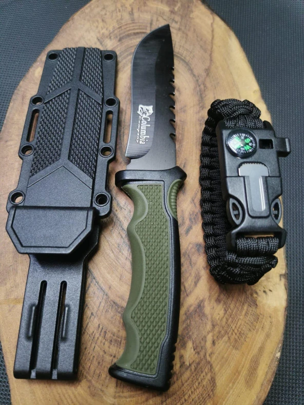 Kamp Outdoor 21 cm Avcı Bıçağı ve Pusulalı Paracord Bileklik Seti