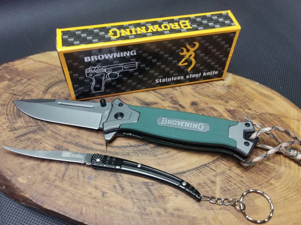 Kamp Outdoor 21 cm Yeşil İpli Browning Çakı ve Kılçık Çakı Seti