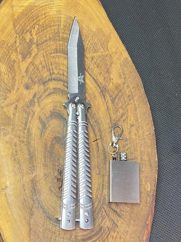 21 cm Gümüş Kelebek ve Zippo Kibrit Çakmak Seti