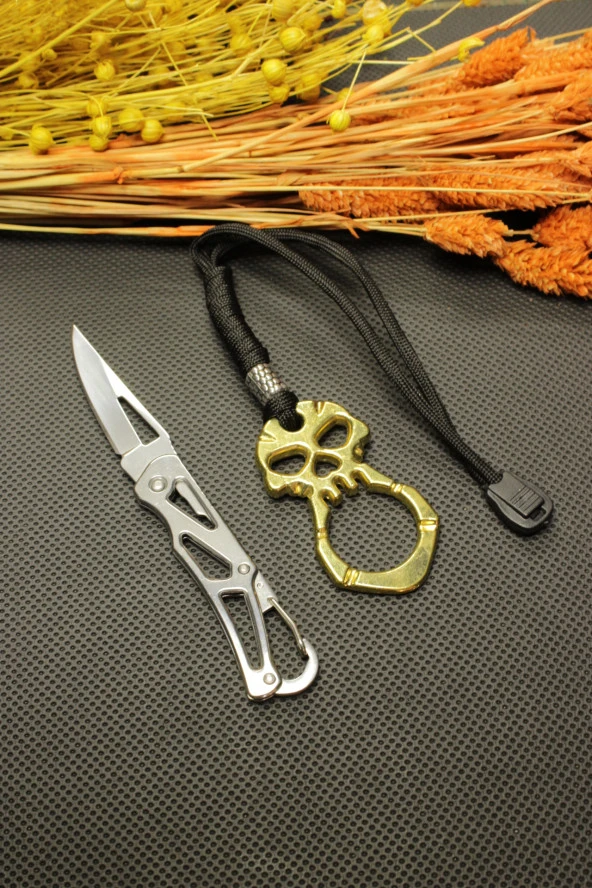 14 cm Çelik Manuel Çakı ve Gold Parmak Mustalı Set