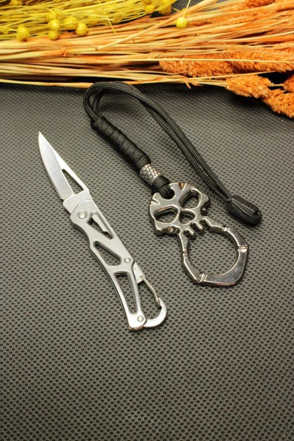 14 cm Çelik Manuel Çakı ve Gümüş Parmak Mustalı Set