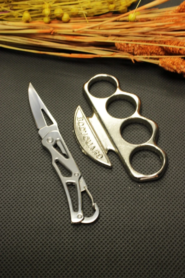 14 cm Çelik Manuel Çakı ve Gümüş Bodyguard Mustalı Set